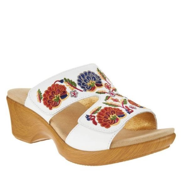 Alegria Embroidered Leather Wedge Sandals Size 8-8.5 - Picture 1 of 10